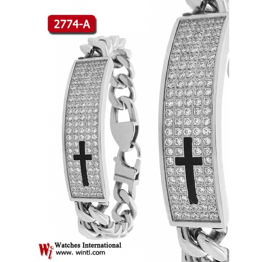 A stylish steel bracelet featuring sparkling cubic zirconia accents, showcasing its elegant design and durable construction.