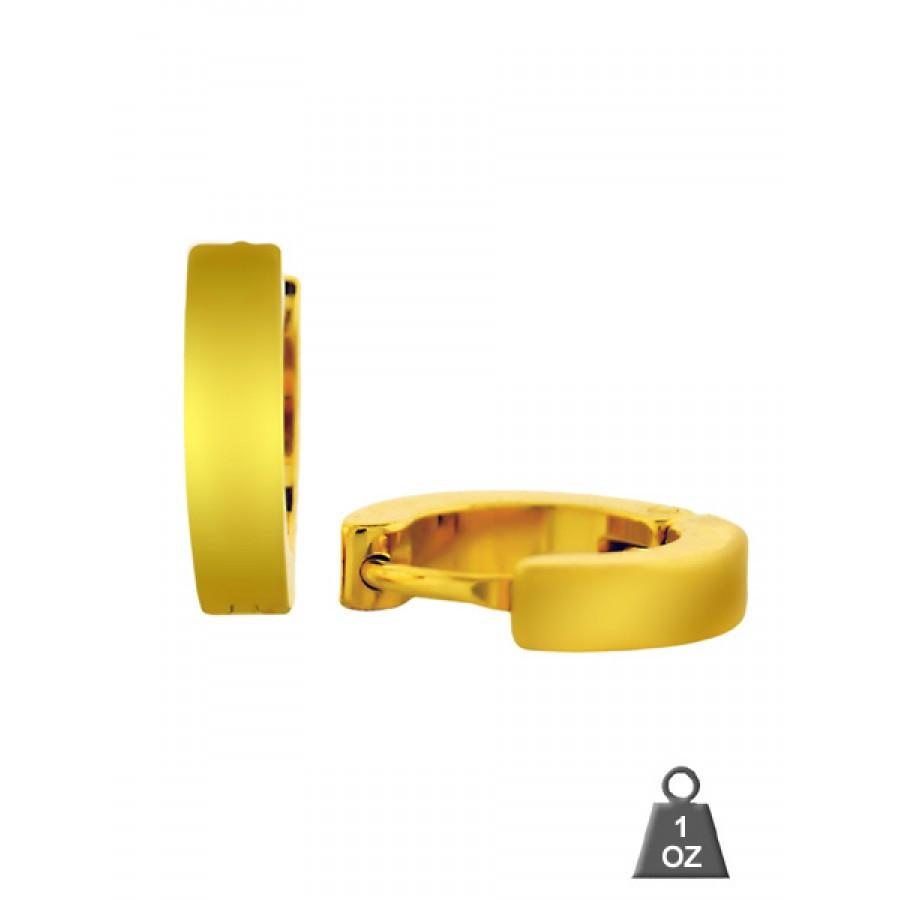 A pair of stylish Steel Gold Huggie Earrings for men, showcasing a sleek and modern design made from durable stainless steel.