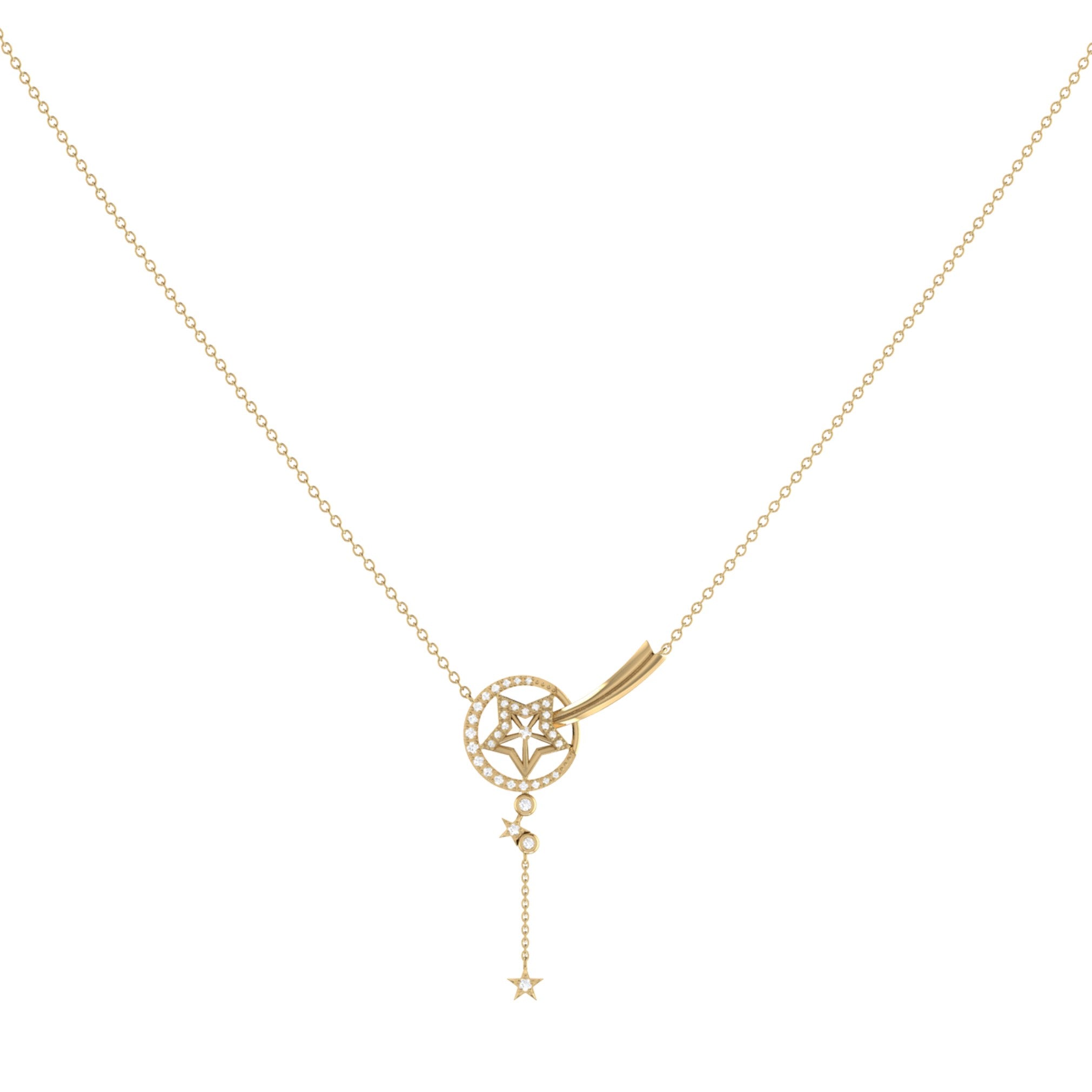 Stella Comet Diamond Drop Necklace featuring genuine diamonds in 14K Gold Vermeil on Sterling Silver, showcasing its elegant design and craftsmanship.