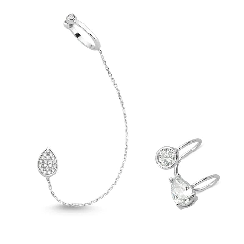 Stella Silver Threader Ear Cuffs Earrings Set featuring handmade 925 sterling silver with CZ crystals, including a threader and bezel ear cuff.