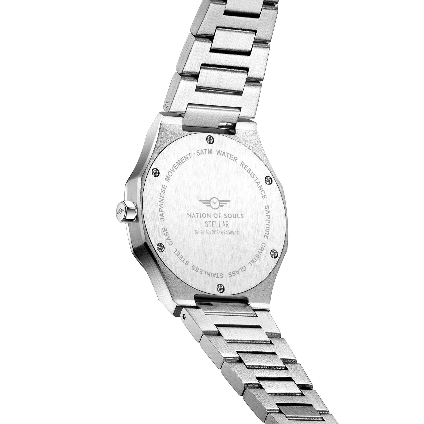 Stellar Silver watch featuring a stainless steel case, Sunray dial, and stud hour markers, perfect for elegant occasions.