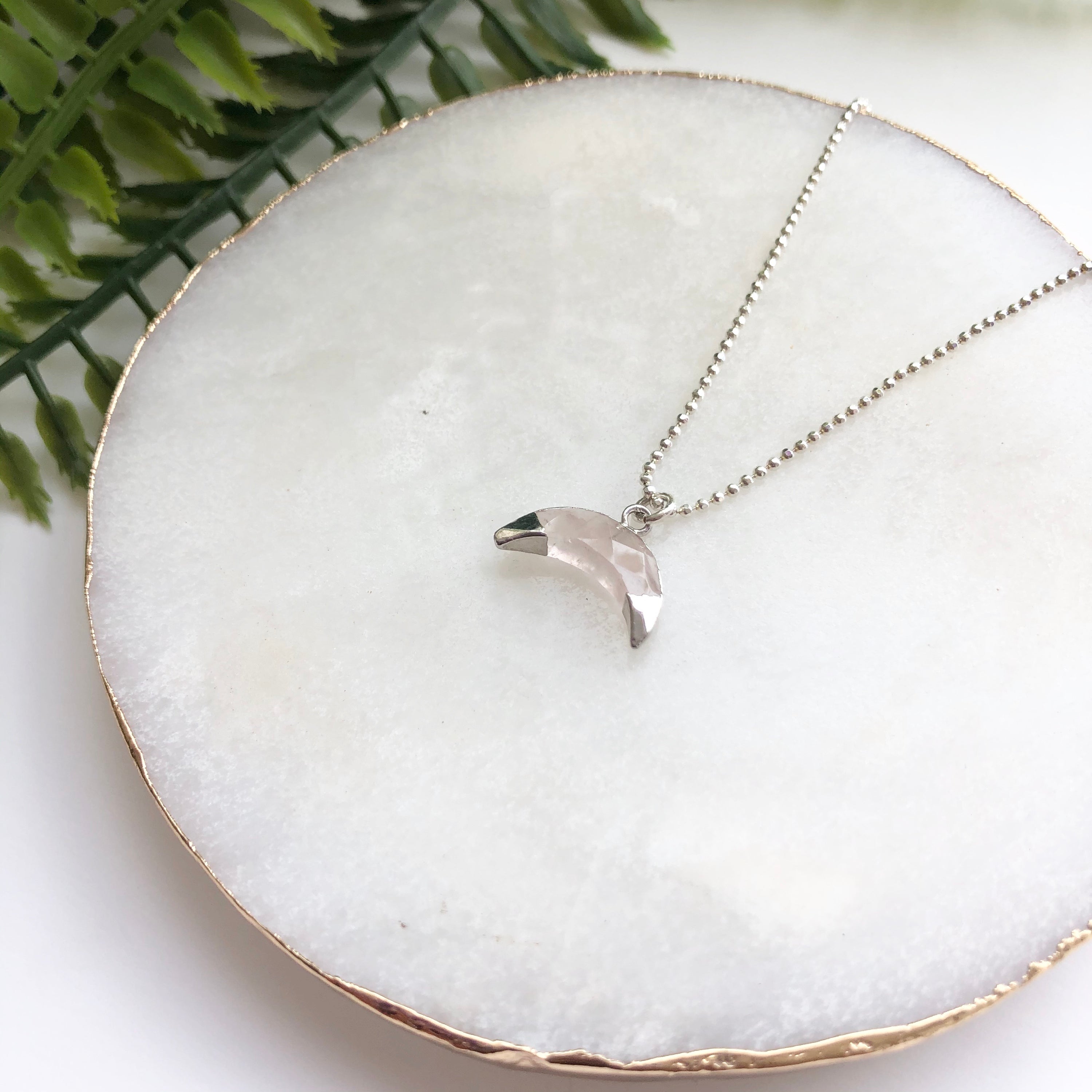 Sterling Silver Double Dipped Horn Necklace featuring a hand-cut gemstone horn pendant on a shiny Italian sterling silver ball chain.