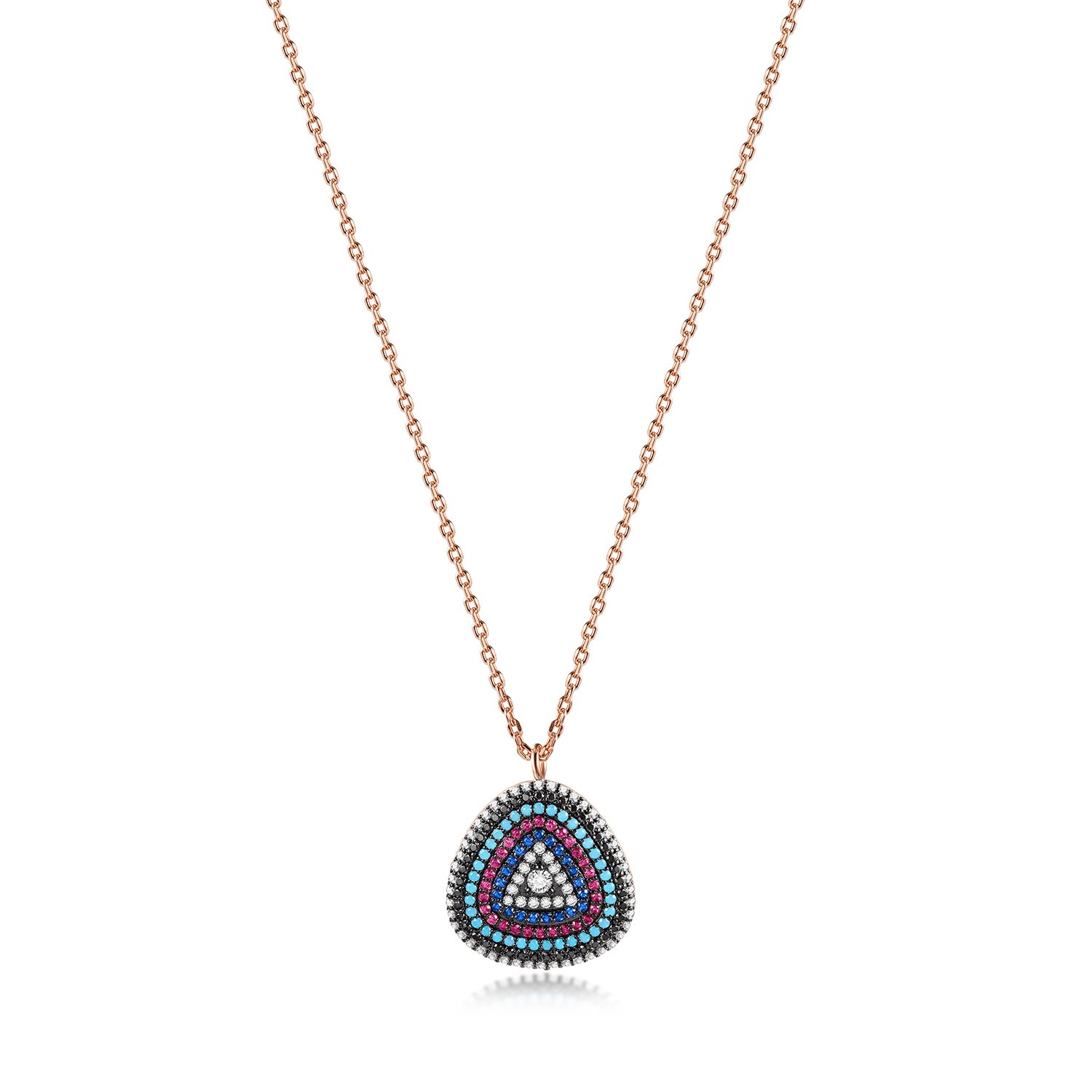 A beautiful sterling silver evil eye necklace featuring a turquoise charm and embedded zircon stones, elegantly displayed in a gift box.