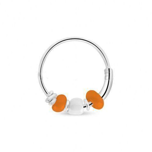 A pair of elegant sterling silver hoop earrings adorned with beads, showcasing a handmade design from England.