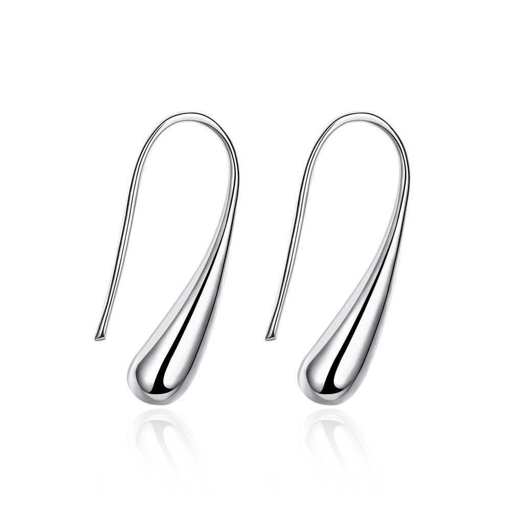 Sterling Silver Plated Waterdrop Hook Earrings in three colors, showcasing their elegant design and comfortable fit.