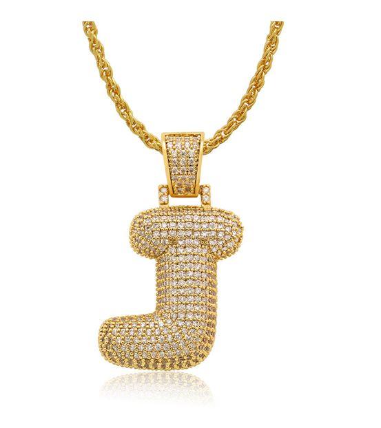 STILTR Steel Bubble Initial Necklace featuring a rhinestone-studded initial pendant on a 24-inch solid rope chain.