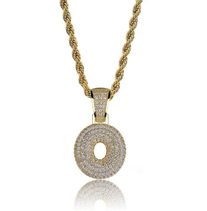 STILTR Steel Bubble Initial Necklace featuring a rhinestone-studded initial pendant on a 24-inch solid rope chain.