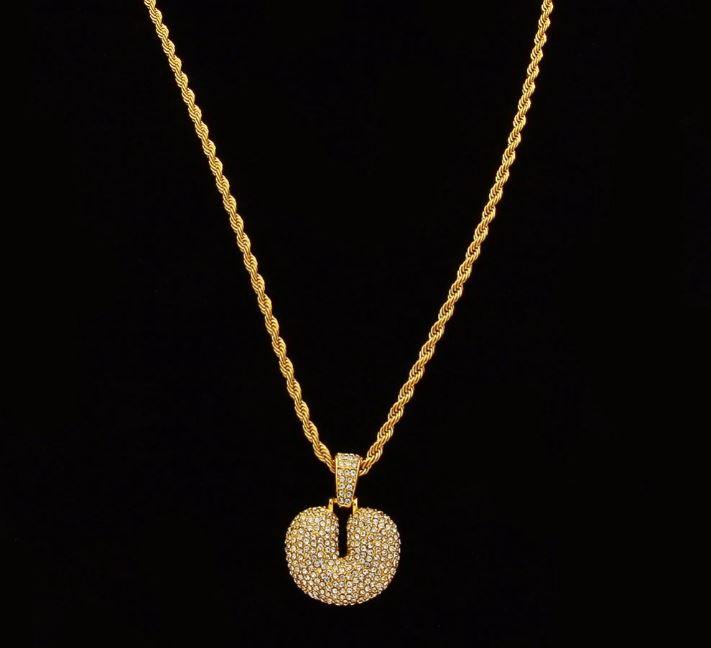 STILTR Steel Bubble Initial Necklace featuring a rhinestone-studded initial pendant on a 24-inch solid rope chain.