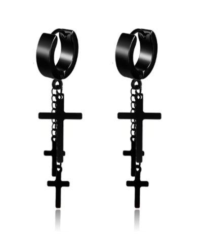 STIRRING Steel Earrings featuring a unique triple cross design in gold, black, and silver colors, showcasing their elegant craftsmanship.