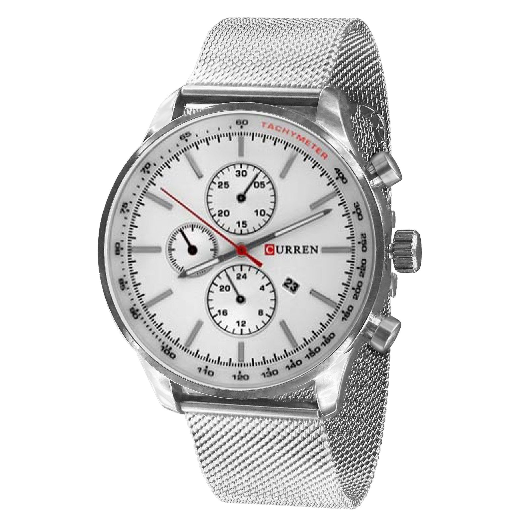 Stolio Classic Metal watch featuring stainless steel, decorative sub dials, and cubic zirconia stones.