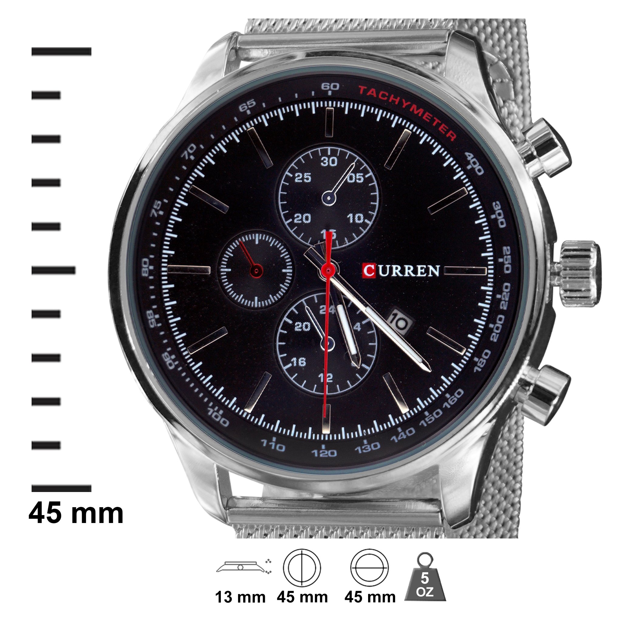 Black Curren chronograph wristwatch with mesh strap