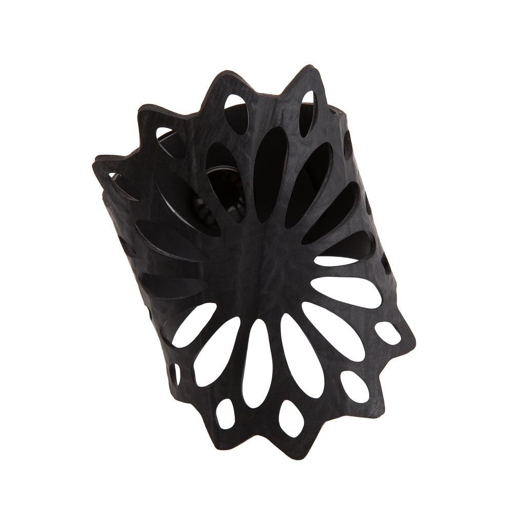 Strawflower Recycled Rubber Bracelet showcasing unique floral design made from recycled tyre inner tubes, displayed in a luxury gift box.