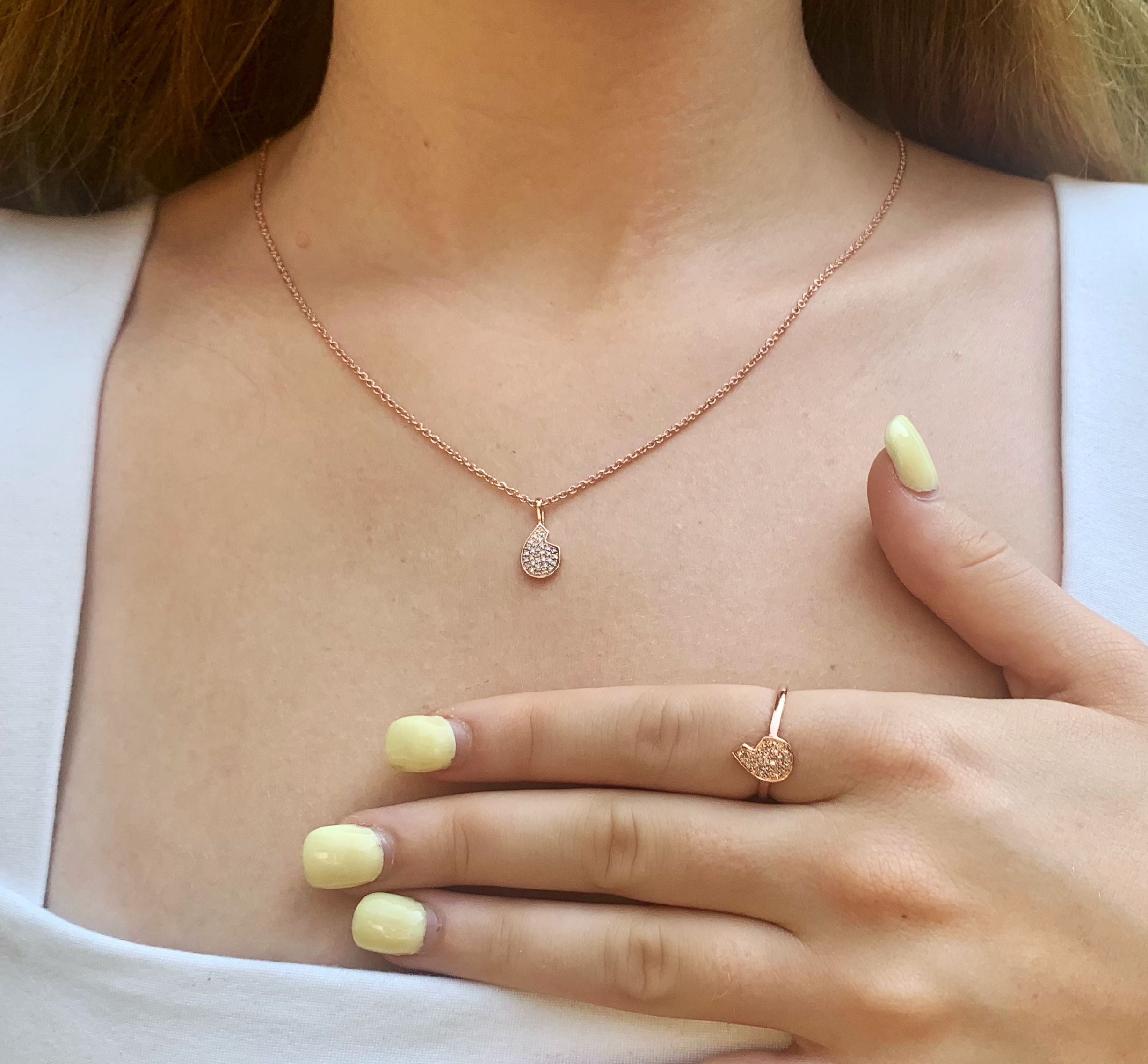 Street Cycle Open Teardrop Diamond Pendant in 14K Rose Gold Vermeil, featuring genuine diamonds and an elegant design on an 18-inch cable chain.