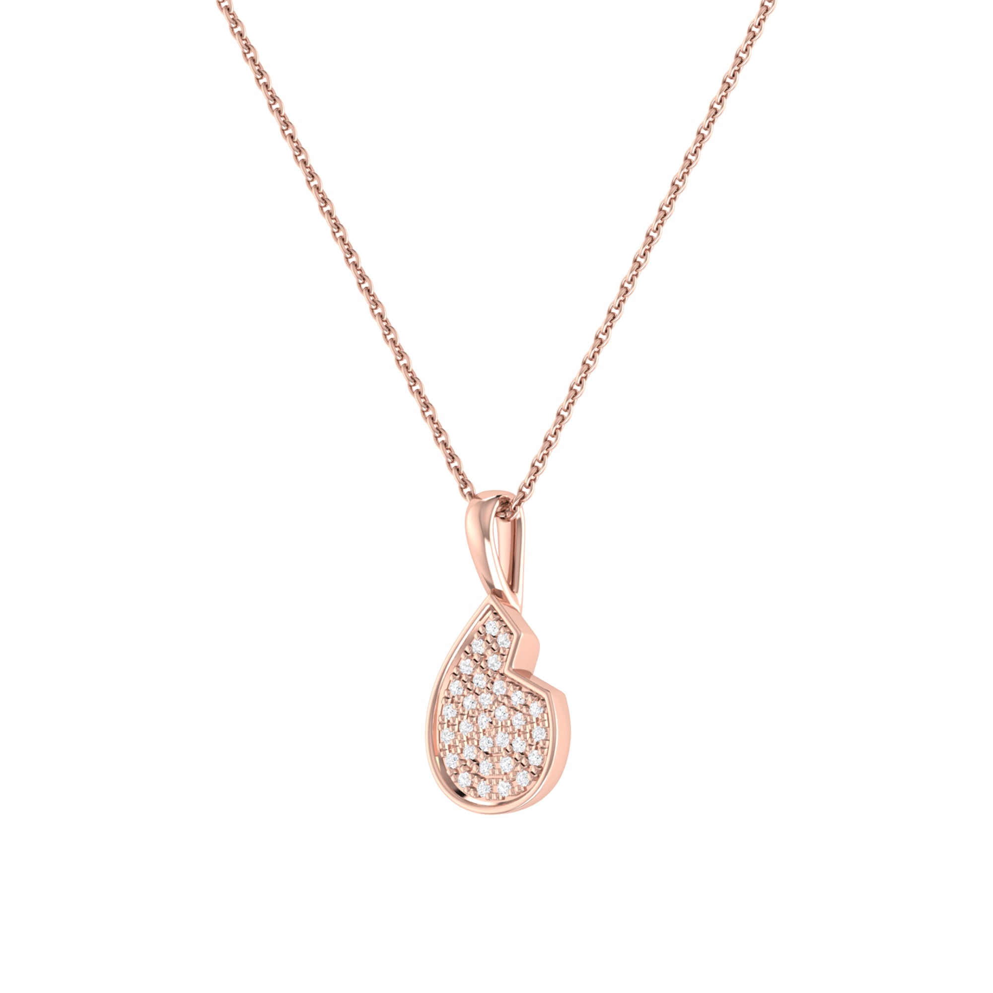 Street Cycle Open Teardrop Diamond Pendant in 14K Rose Gold Vermeil, featuring genuine diamonds and an elegant design on an 18-inch cable chain.