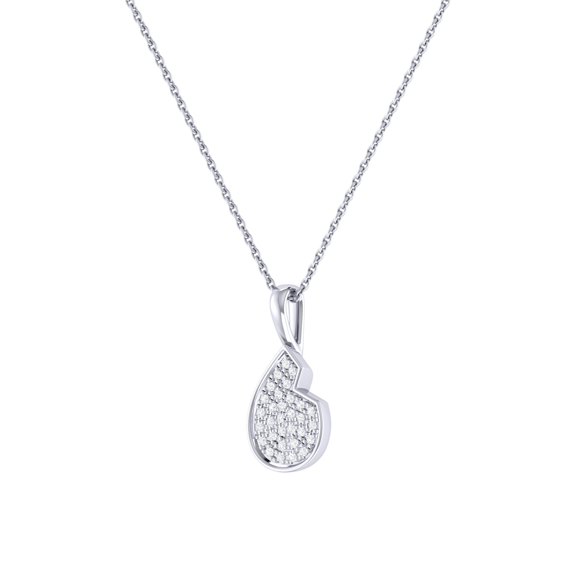 Street Cycle Open Teardrop Diamond Pendant in Sterling Silver, featuring a teardrop design with micro pave set diamonds, displayed on an 18-inch cable chain.