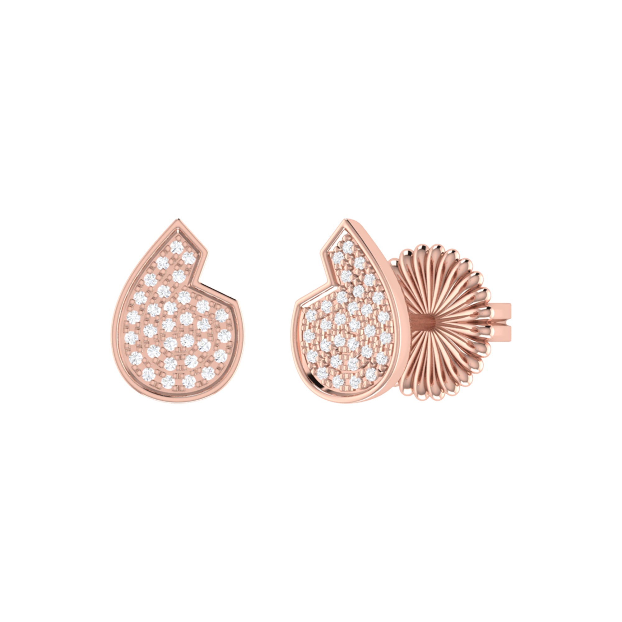 Elegant Street Cycle Open Teardrop Diamond Stud Earrings in 14K Rose Gold, featuring natural diamonds and a delicate design.