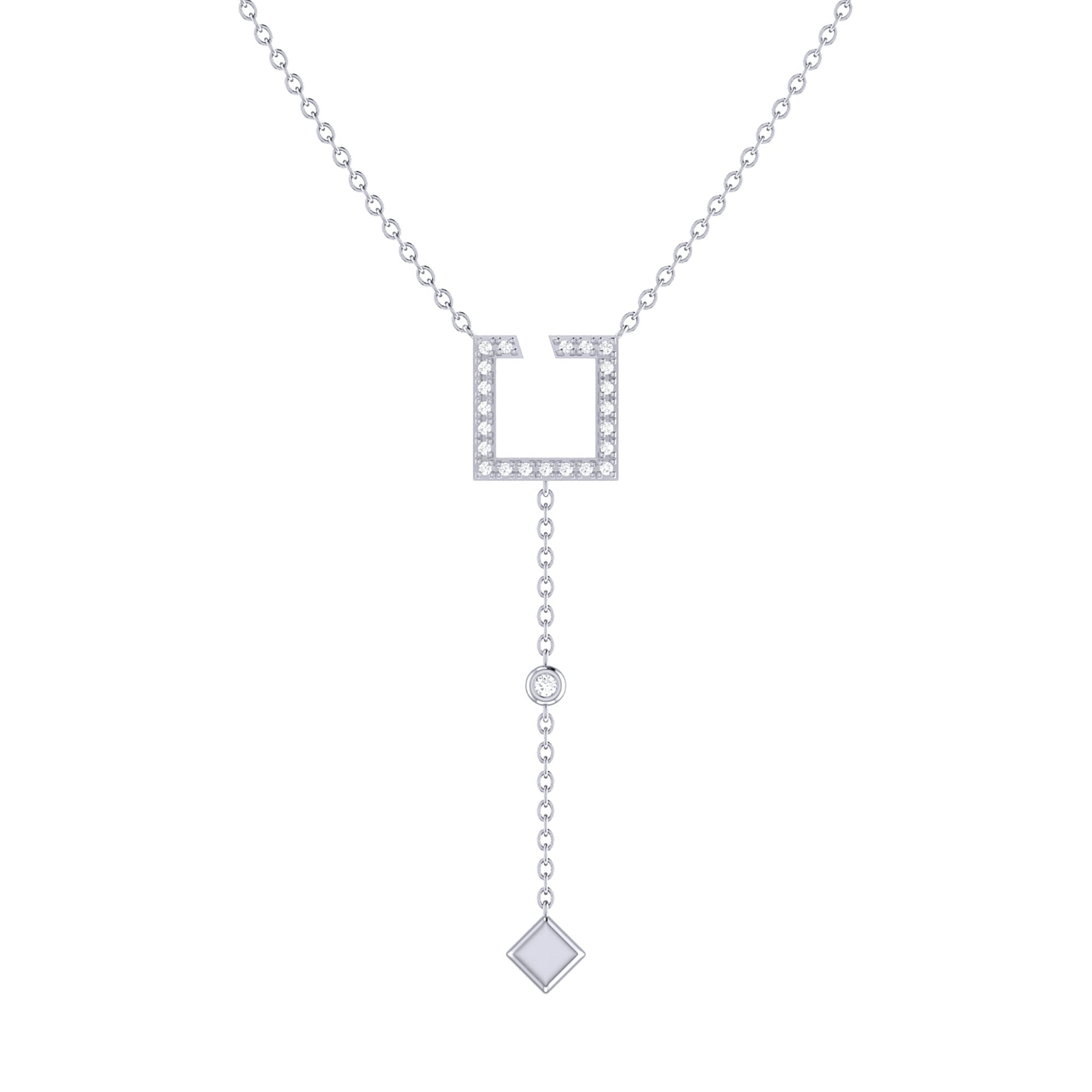 Street Light Open Square Bolo Adjustable Diamond Lariat Necklace in 925 Sterling Silver with genuine diamonds, featuring a unique lariat design.