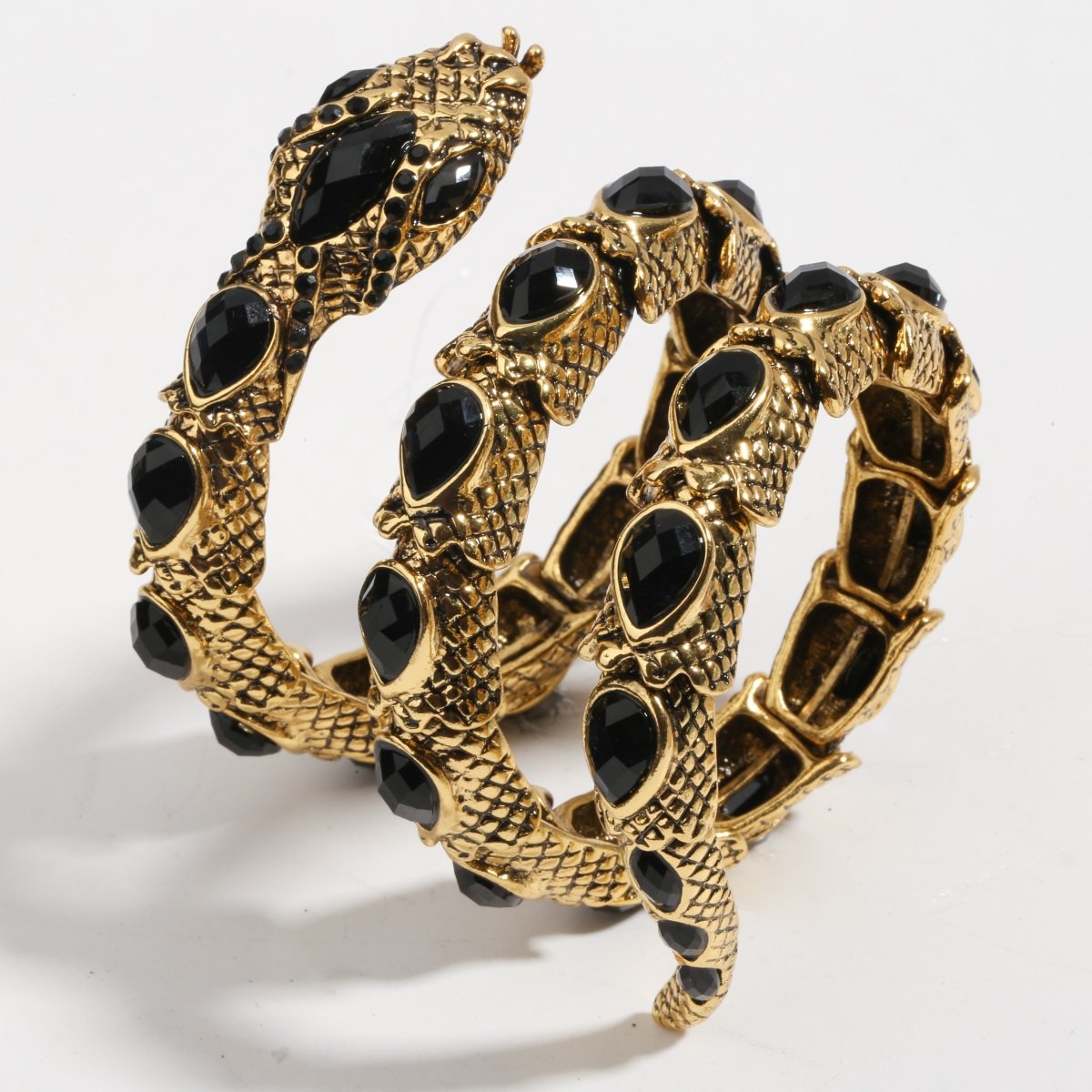 Stretch Snake Bracelet Armlet featuring a unique snake design, crafted from zinc alloy with antique gold plating and crystal accents.