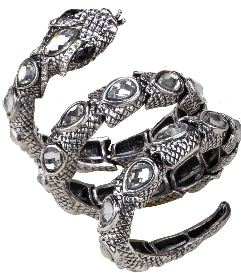 Stretch Snake Bracelet Armlet featuring a unique snake design, crafted from zinc alloy with antique gold plating and crystal accents.