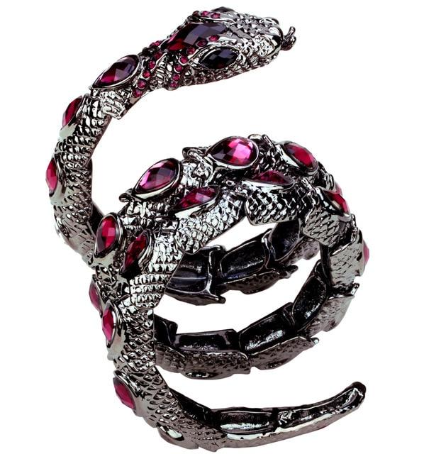 Stretch Snake Bracelet Armlet featuring a unique snake design, crafted from zinc alloy with antique gold plating and crystal accents.