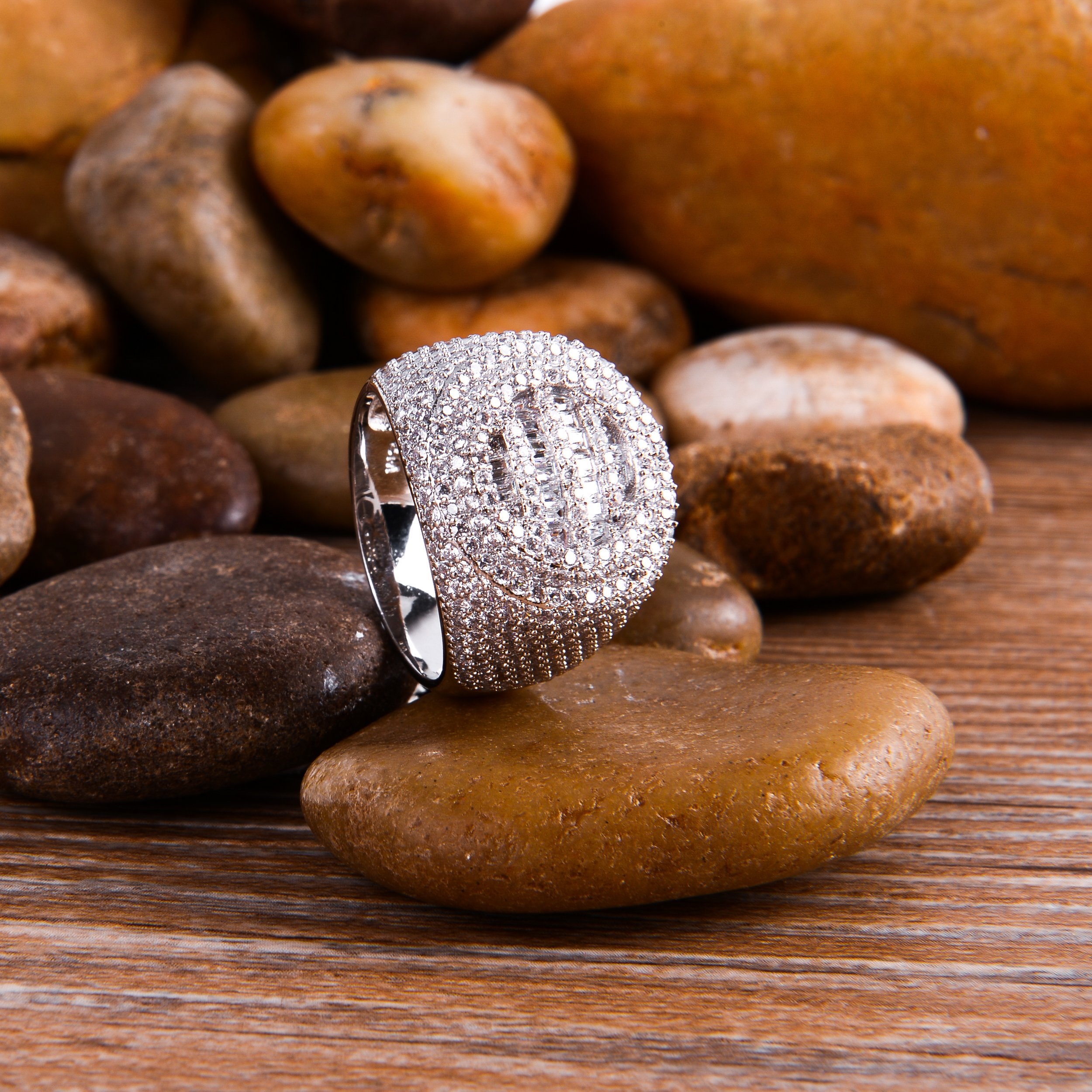 A beautiful STRIDE 925 Silver Ring featuring micro-pave CZ stones, showcasing its elegant design and high-quality craftsmanship.