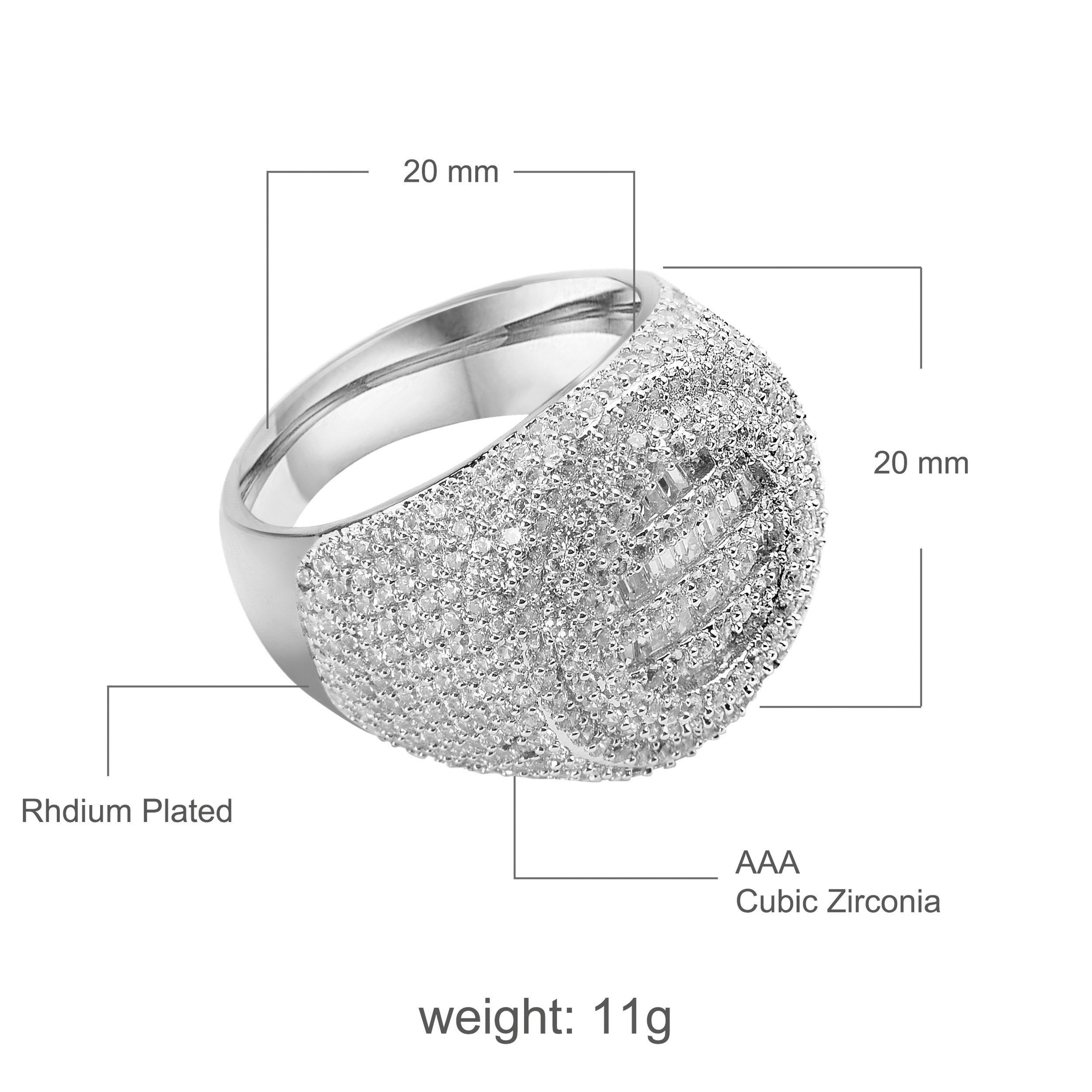 STRUT 925 Silver Ring featuring micro-pave CZ stones, elegantly designed with a prong setting.