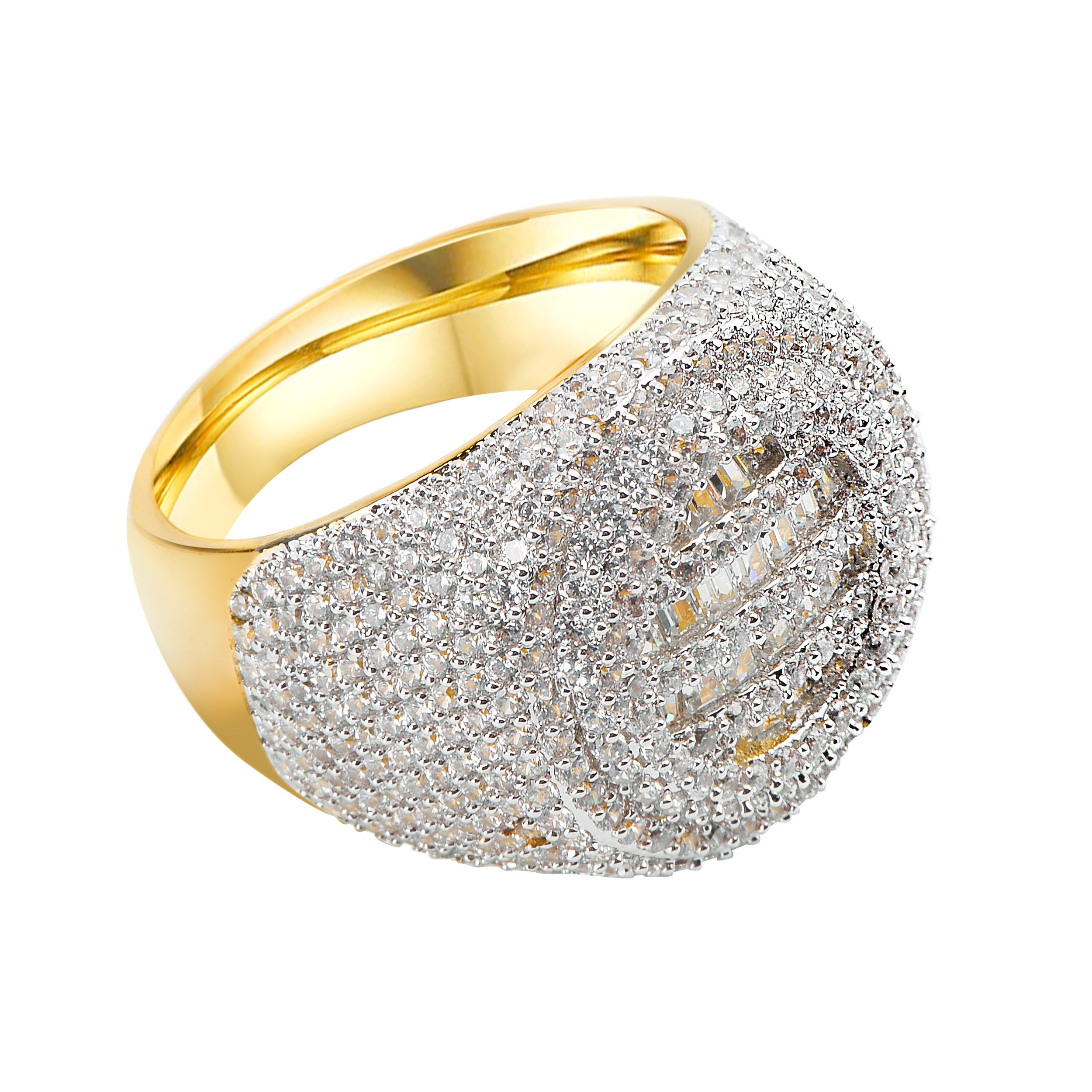 STRUT 925 Silver Ring featuring micro-pave CZ stones, elegantly designed with a prong setting.