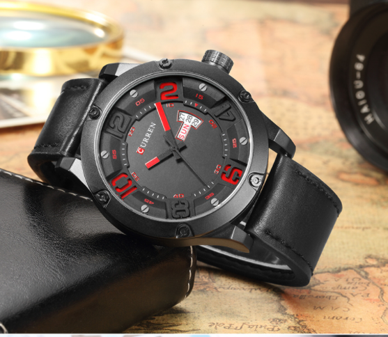 STYGIAN Leather Watch featuring a round dial, adjustable wristband, and stylish design, perfect for any occasion.