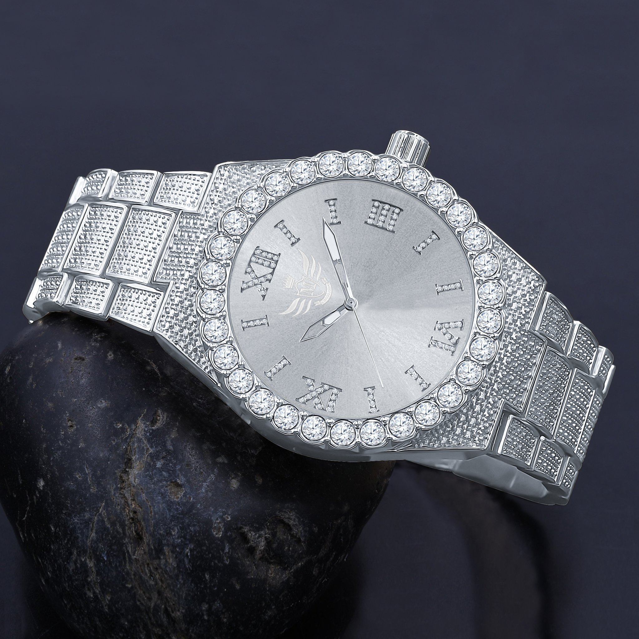 Stylish STYLIN Hip Hop Metal Watch featuring a bling metal design, Roman hour indicators, and a luxurious CZ stone bezel.