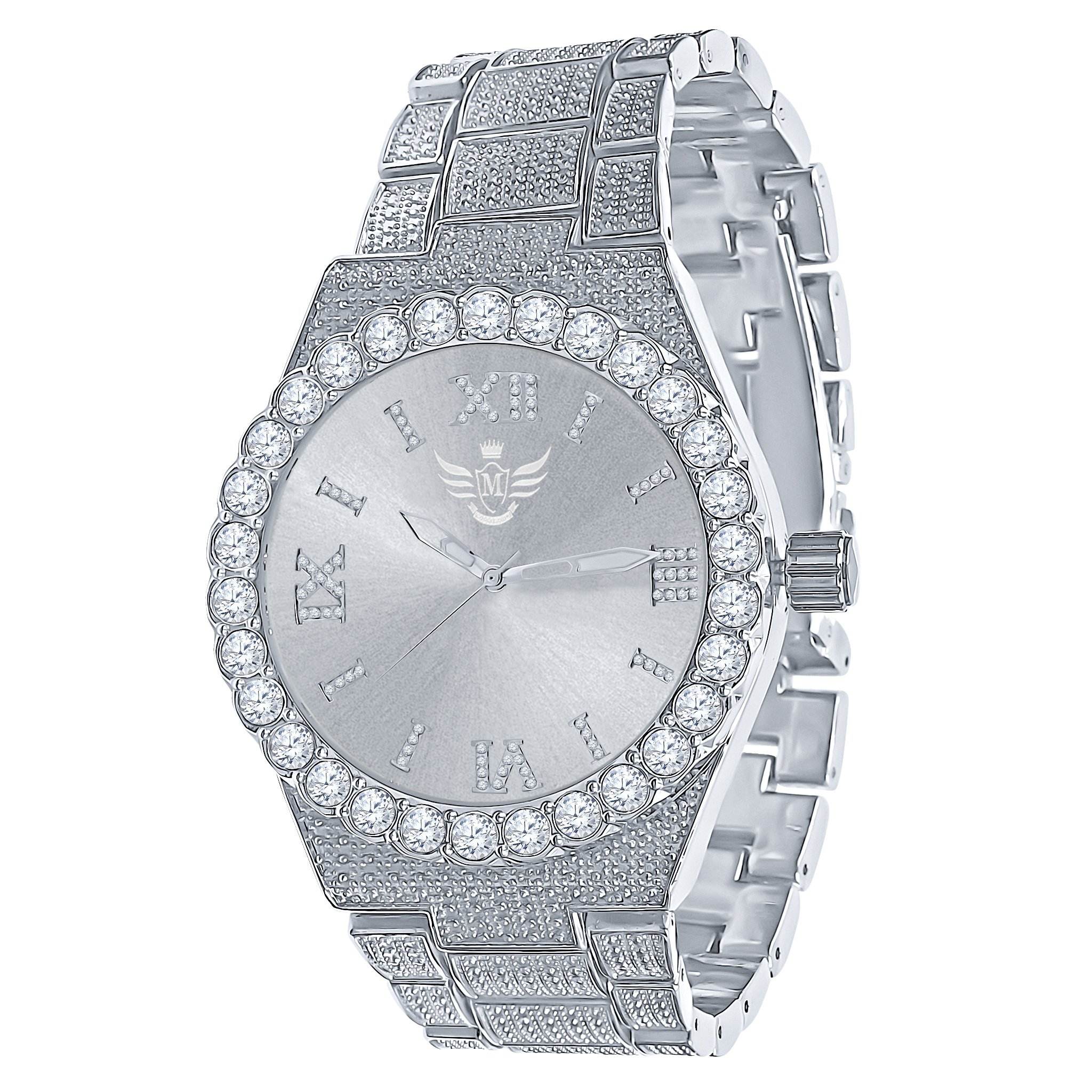 Stylish STYLIN Hip Hop Metal Watch featuring a bling metal design, Roman hour indicators, and a luxurious CZ stone bezel.