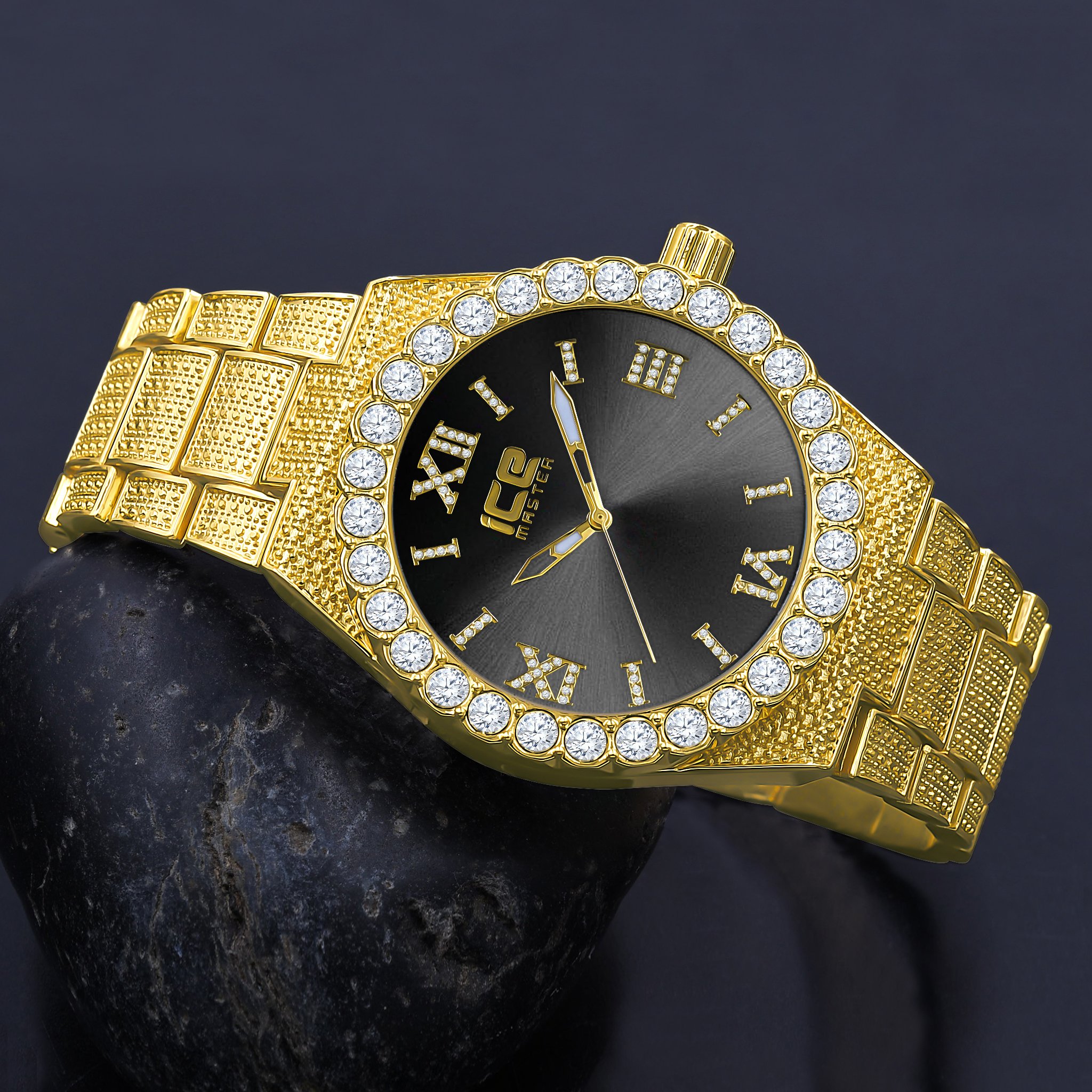 Stylish STYLIN Hip Hop Metal Watch featuring Roman hour indicators and a luxurious CZ stone bezel.