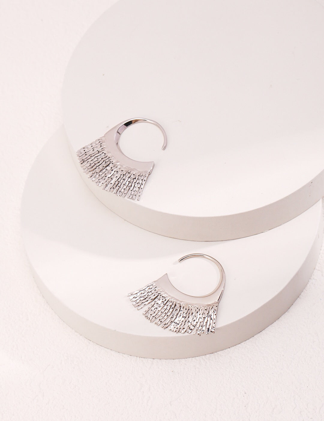 Stylish Scalloped Tassel Earrings in gold vermeil, showcasing a chic design with a scalloped edge and tassel detail.