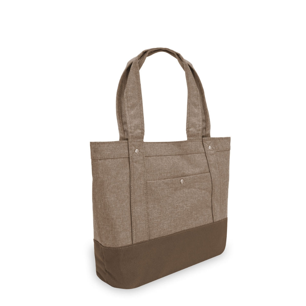 Stylish Tablet Tote Bag in trendy two-tone colors with padded tablet sleeve and outer pocket.