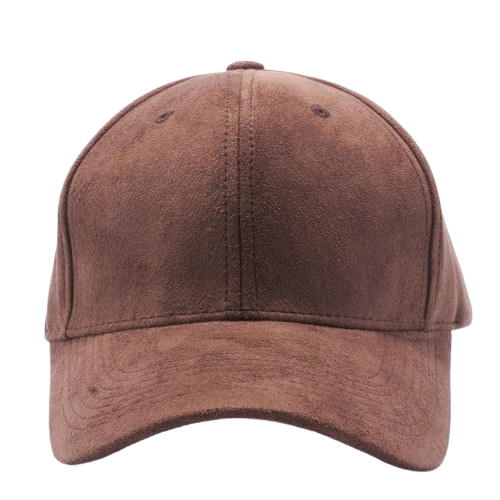 A pack of six stylish suede baseball caps in various colors, featuring a flat visor and adjustable velcro closure.