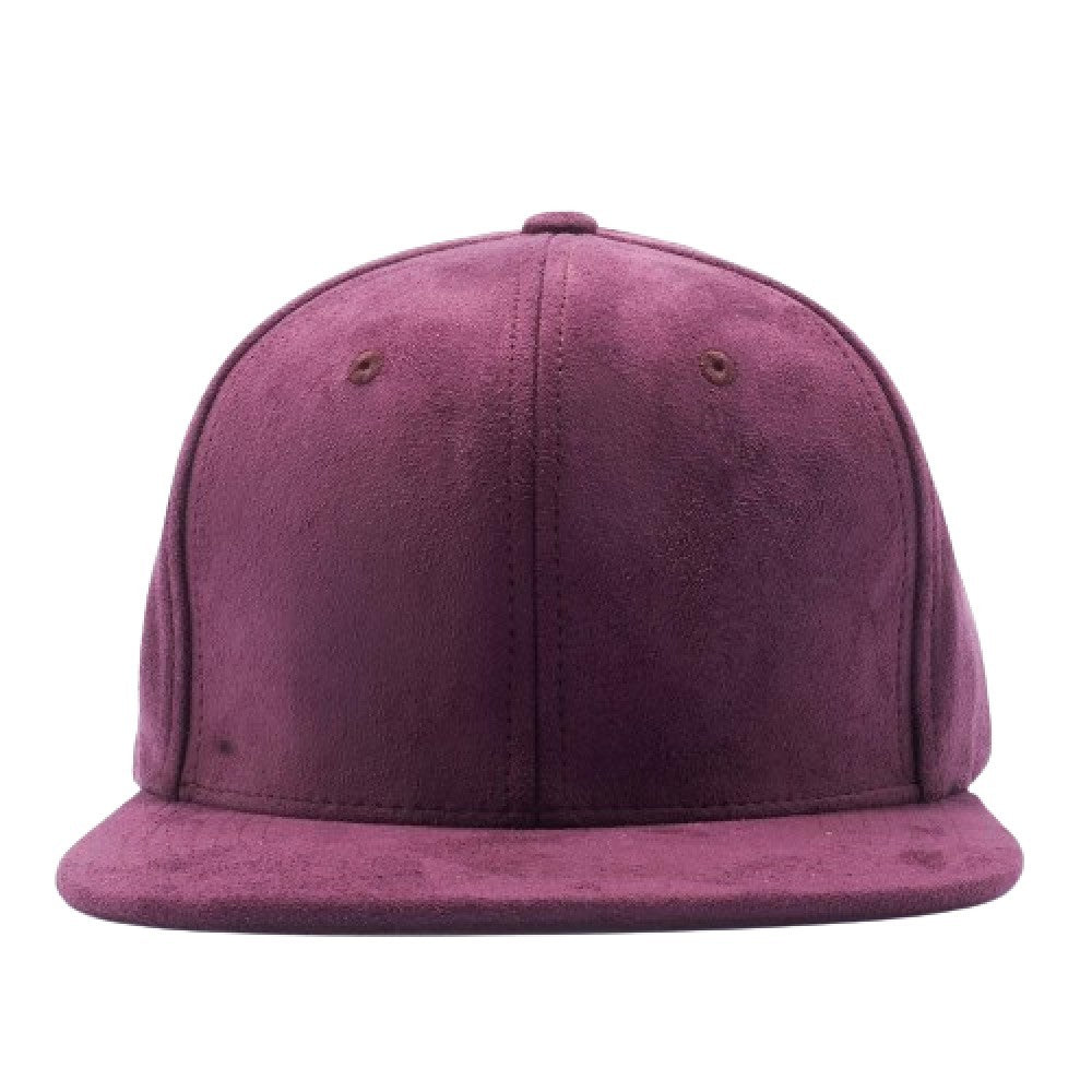 A pack of 6 stylish suede snapback hats in various colors, featuring a flat visor and adjustable snap closure.