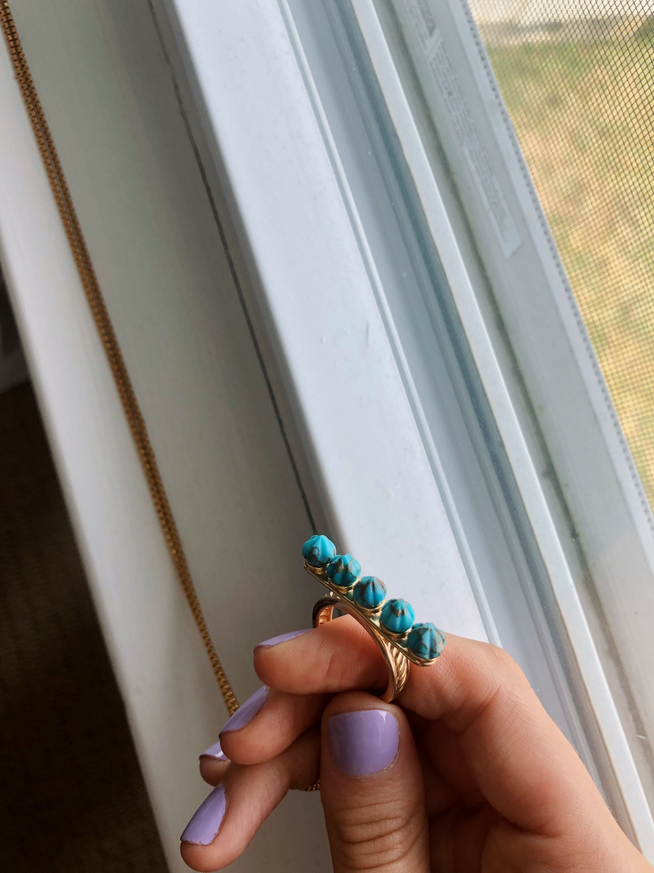 Summer Nights Turquoise Multistone Ring & Pendant in 14K Yellow Gold, showcasing a vibrant turquoise stone set in elegant yellow gold.