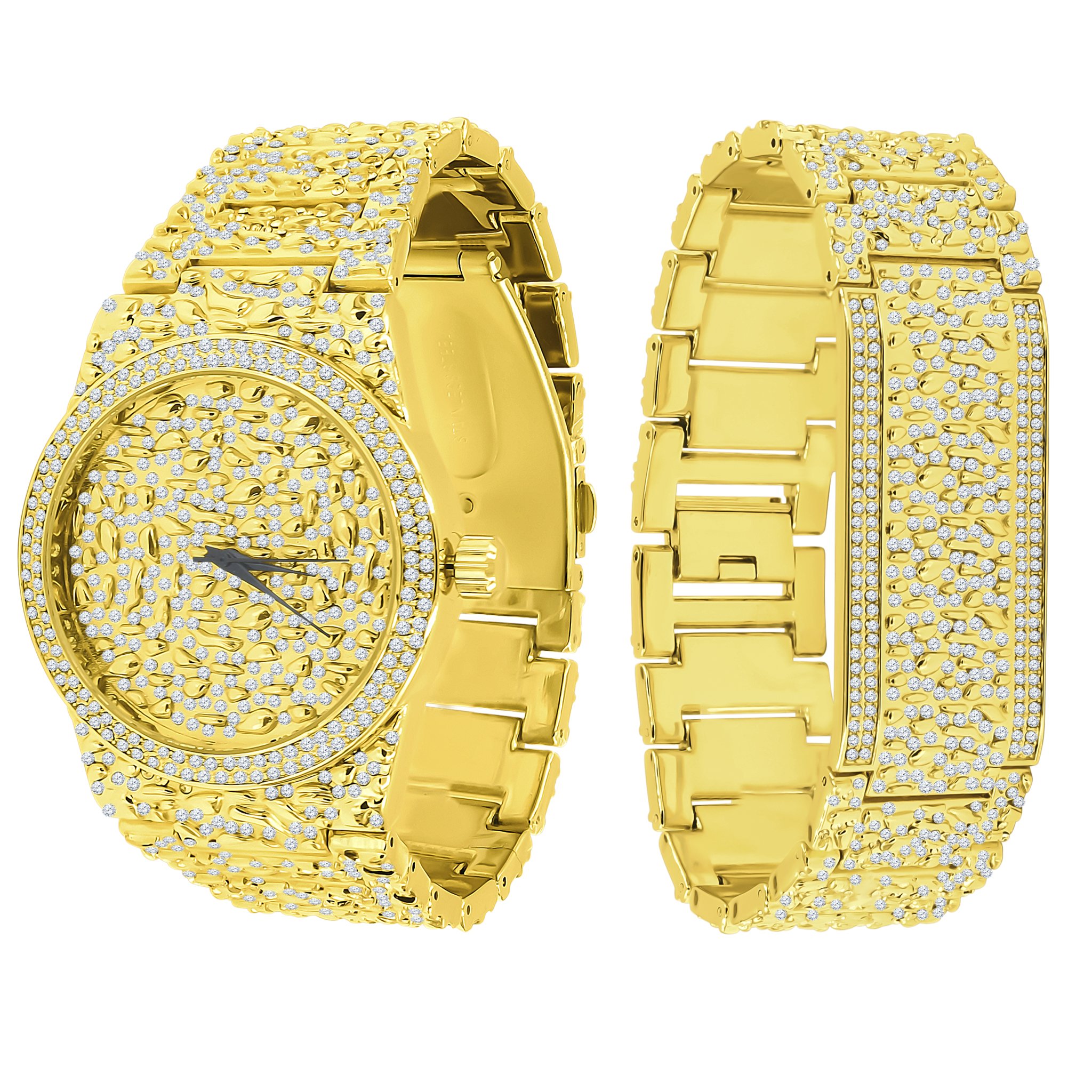 SUNDIAL Ultra Bling Watch Set featuring a gold color watch and matching bracelet, showcasing a stylish design with adjustable links.