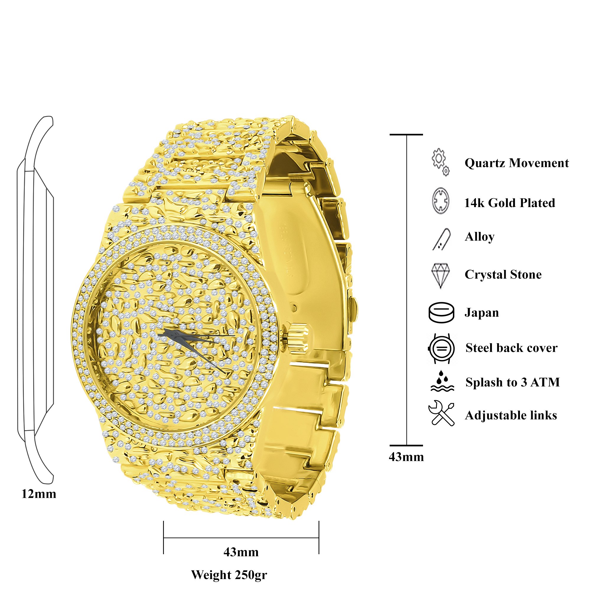 SUNDIAL Ultra Bling Watch Set featuring a gold color watch and matching bracelet, showcasing a stylish design with adjustable links.