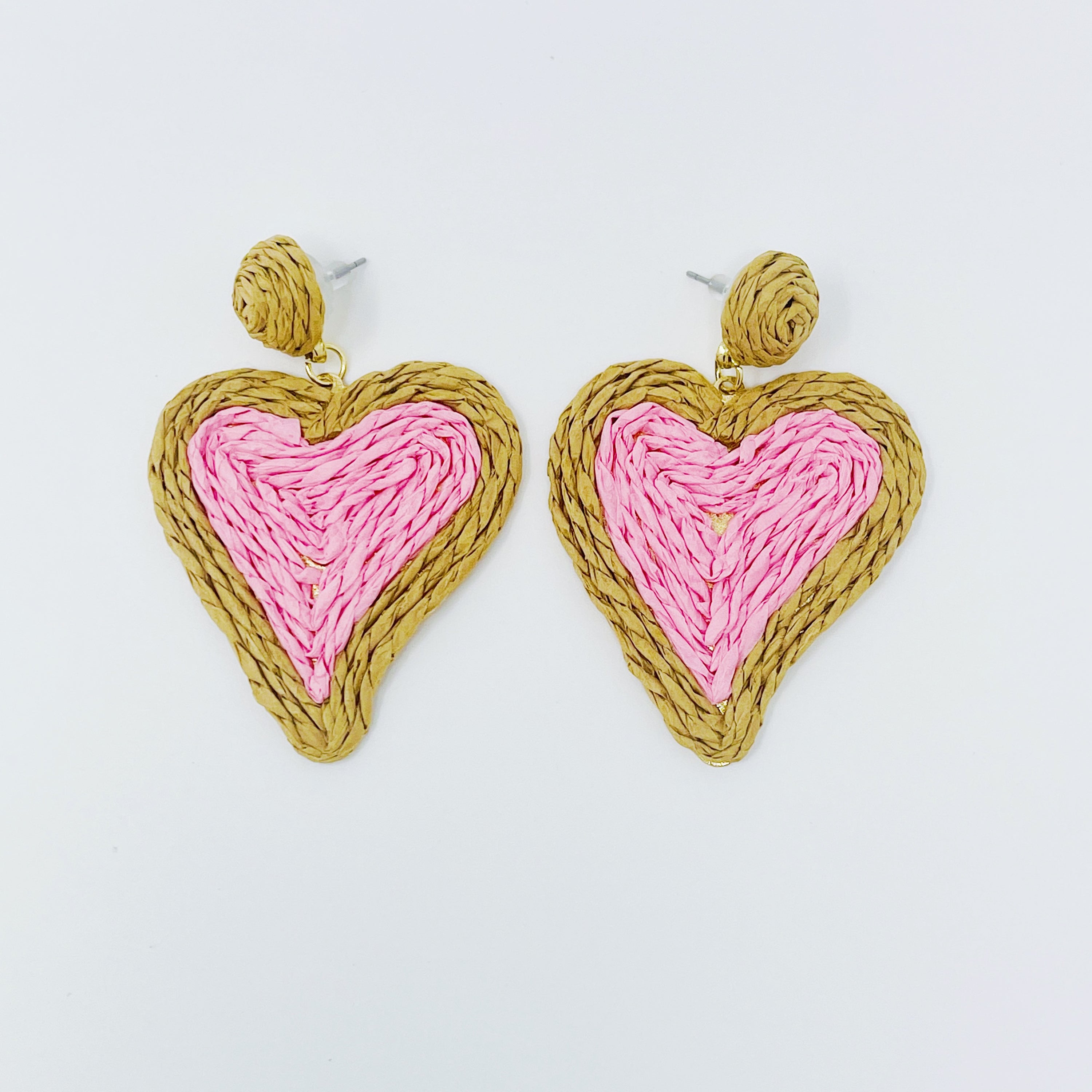 Sunny Days Heart Raffia Earrings in a fun heart shape, featuring vibrant colors and lightweight design, perfect for any occasion.