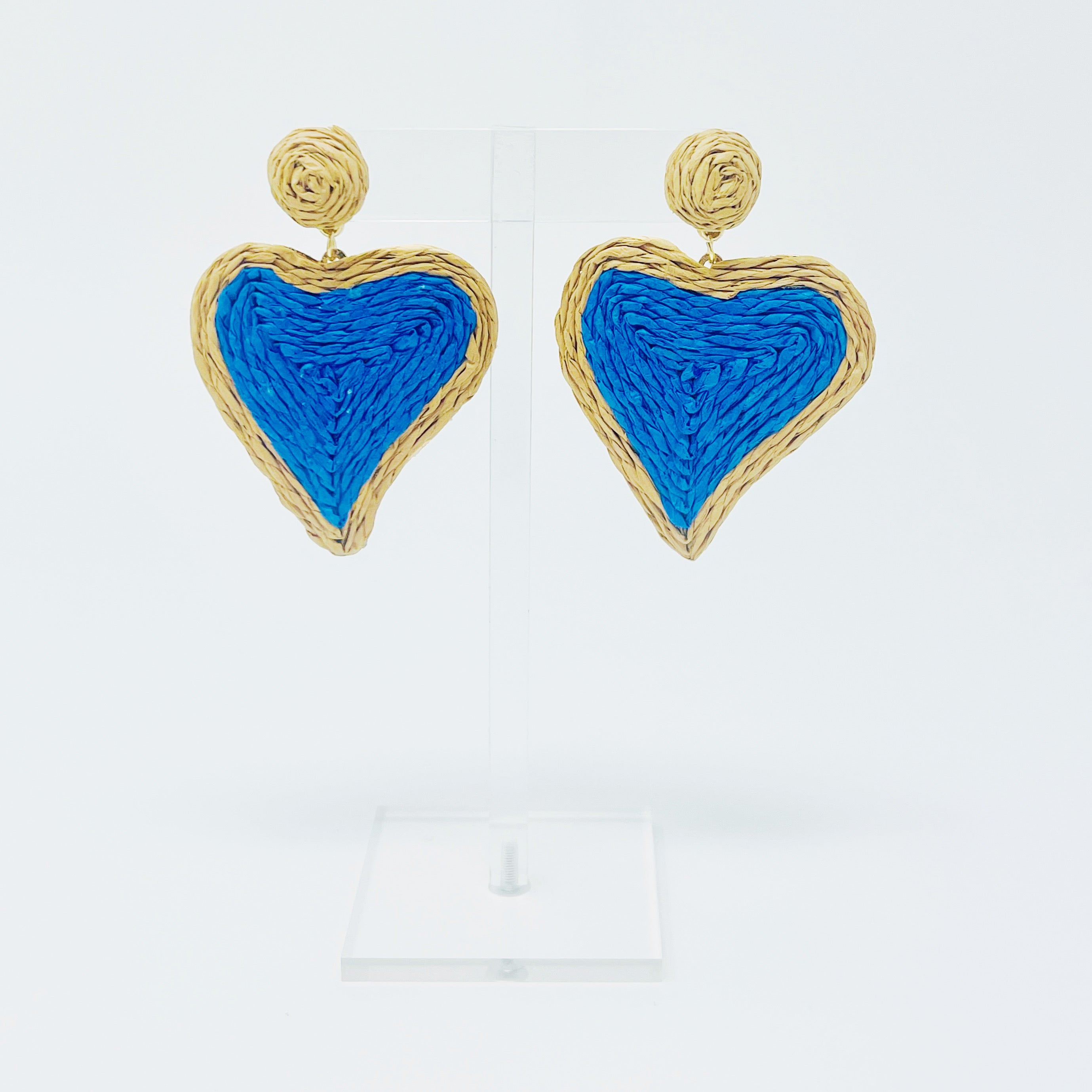 Sunny Days Heart Raffia Earrings in a fun heart shape, featuring vibrant colors and lightweight design, perfect for any occasion.