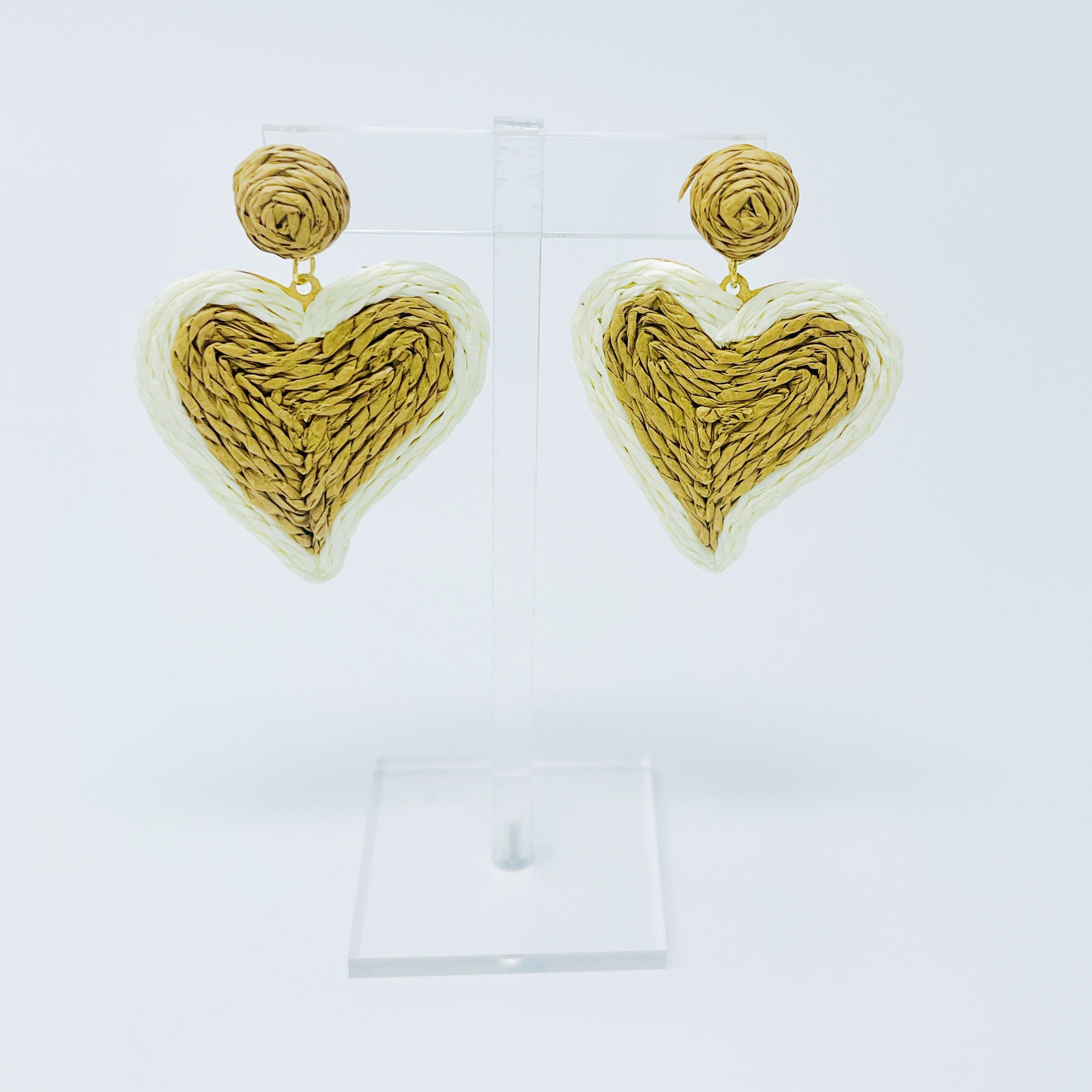 Sunny Days Heart Raffia Earrings in a fun heart shape, featuring vibrant colors and lightweight design, perfect for any occasion.