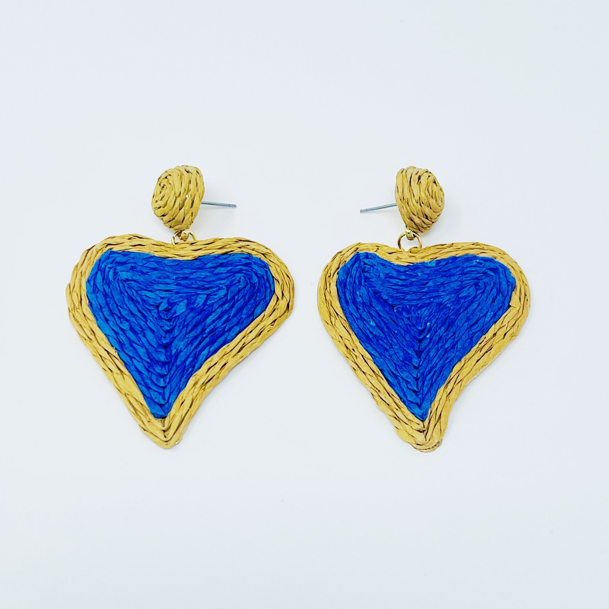 Sunny Days Heart Raffia Earrings in a fun heart shape, featuring vibrant colors and lightweight design, perfect for any occasion.