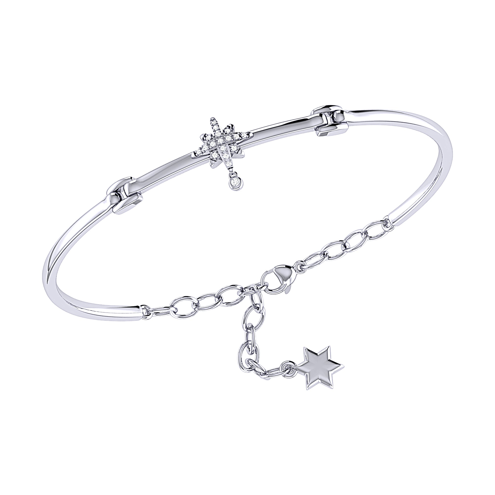 Supernova Bezel Drop Diamond Bangle in Sterling Silver featuring genuine diamonds and adjustable chain element.