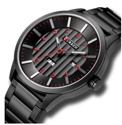 SURREAL METAL TIMEPIECE I 550733, a stylish quartz wristwatch with red accents and stainless steel band.