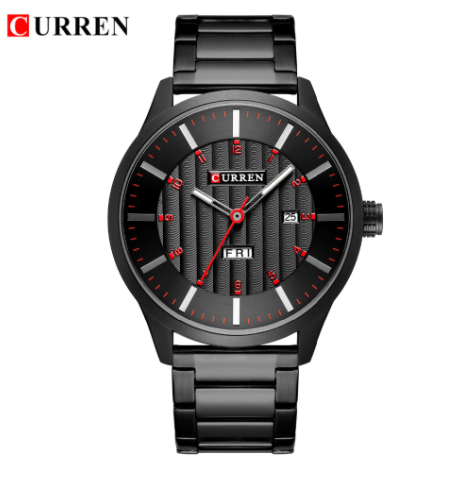 SURREAL METAL TIMEPIECE I 550733, a stylish quartz wristwatch with red accents and stainless steel band.