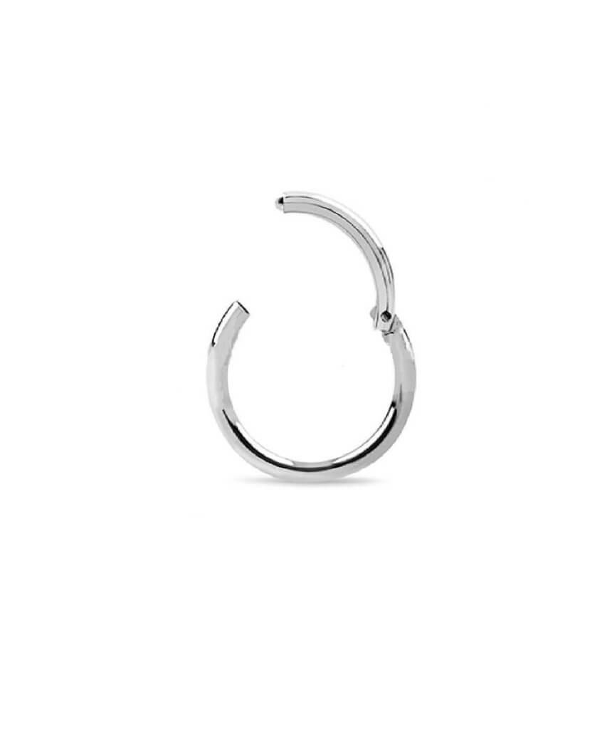 A stylish surgical steel hinged septum ring, elegantly designed and available in various colors and sizes.