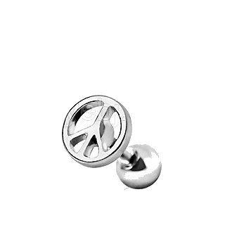 A shiny 316L surgical steel cartilage earring featuring a polished peace sign design, perfect for stylish body jewelry.