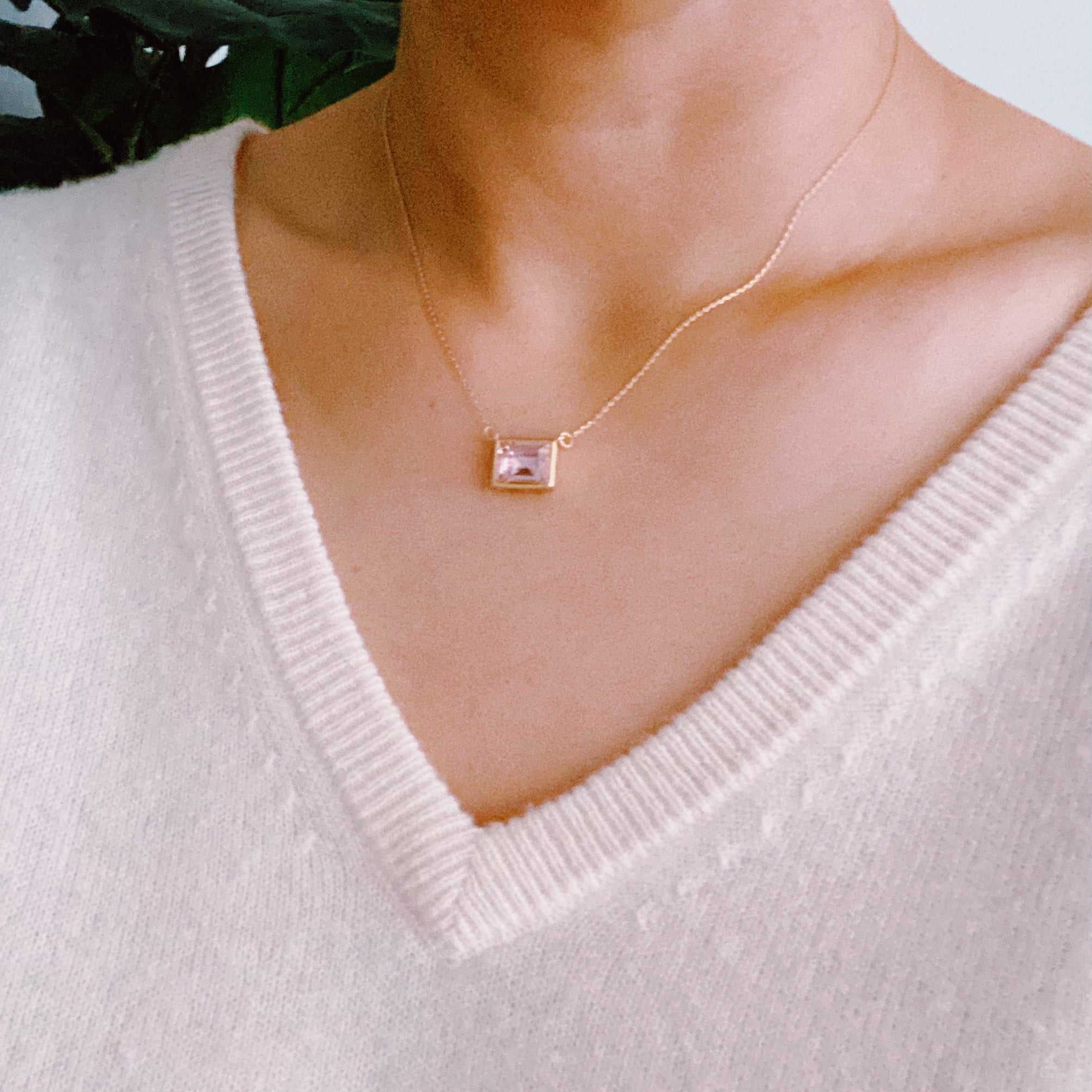 Sweet Square Pendant Necklace featuring a sparkling square pendant on a dainty gold chain.