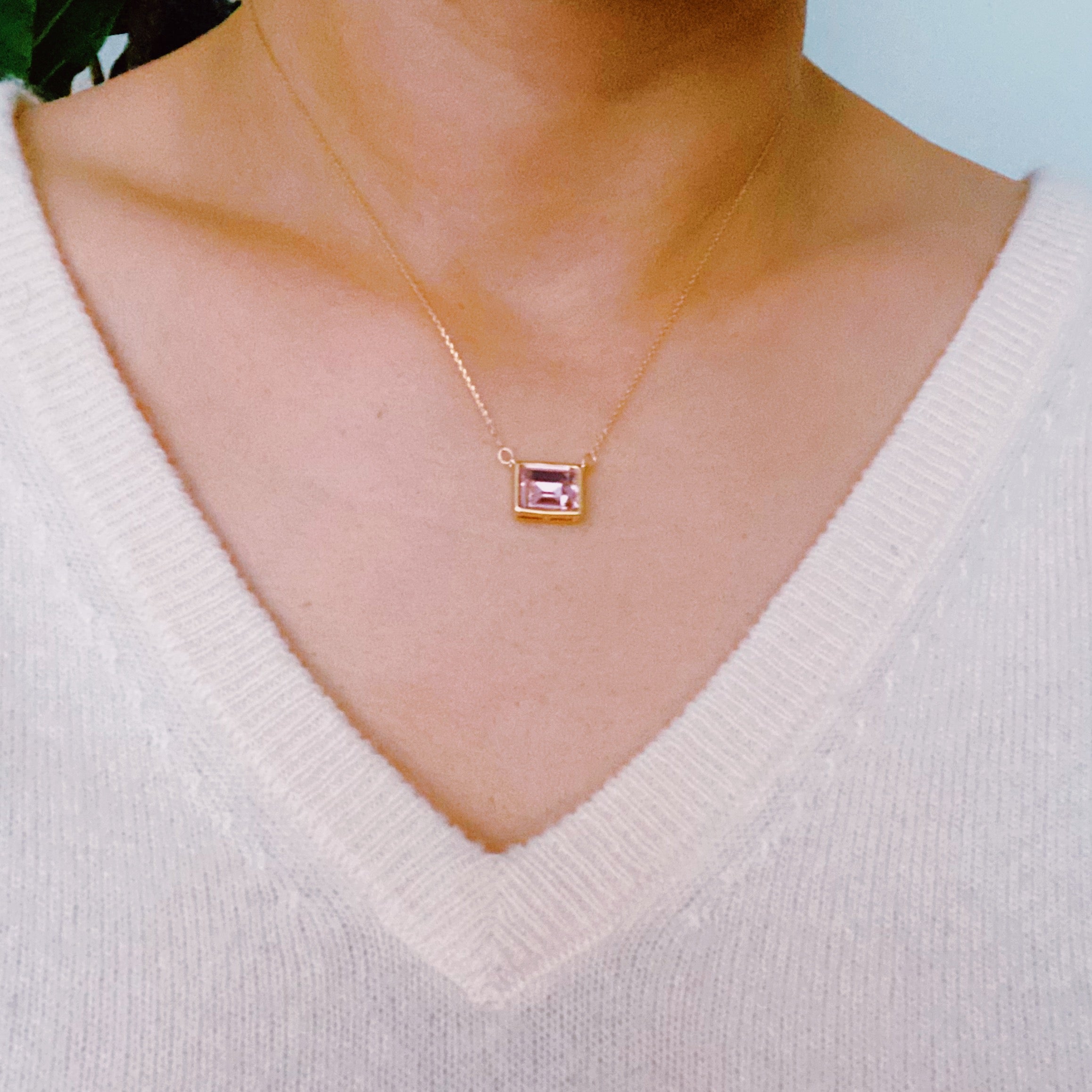 Sweet Square Pendant Necklace featuring a sparkling square pendant on a dainty gold chain.