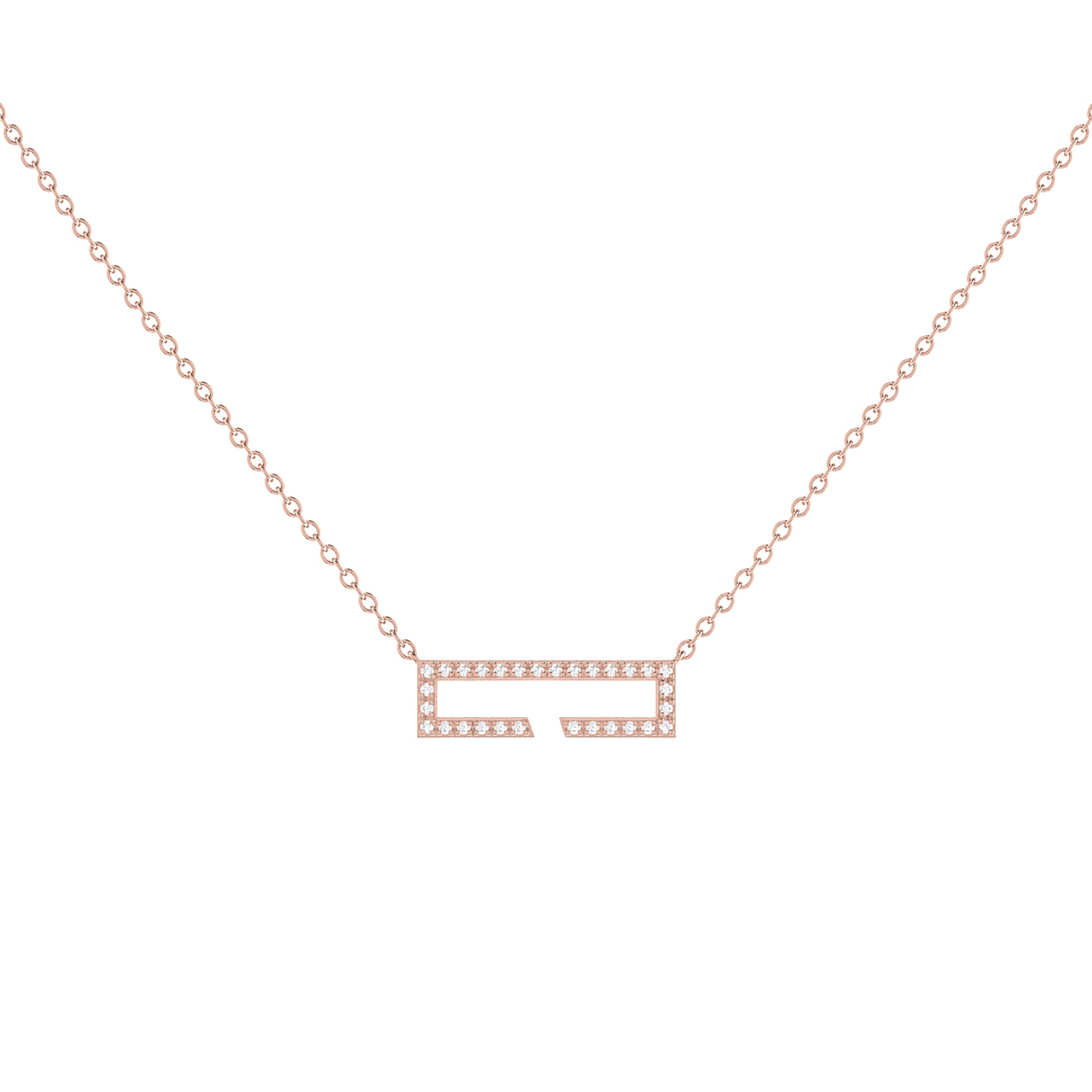 Swing Rectangle Diamond Necklace in 14K Rose Gold Vermeil, featuring genuine diamonds set in 925 Sterling Silver with an 18-inch cable chain.